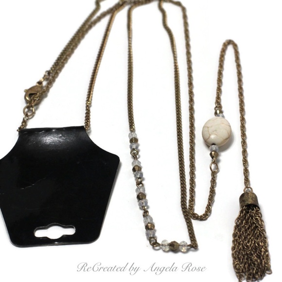 Tassel Back Gem Front Gold Tone Ne… - Picture 3 of 6